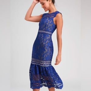 Lulus Charlee Royal Blue Lace Sleeveless Midi Dress Medium